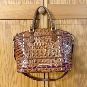 LAST CHANCE CLOSET CLOSING Brahmin Toasted Almond Fuschia Crocodile Embossed